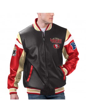 San Francisco 49ers Black Varsity Full-Zip Leather Jacket