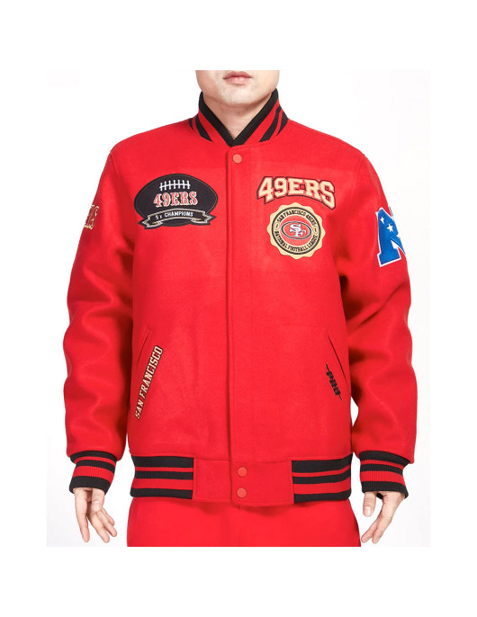 San Francisco 49ers Crest Emblem Rib Varsity Wool Jacket