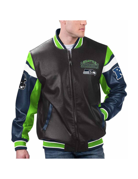 Seattle Seahawks Black Varsity Full-Zip Leather Jacket