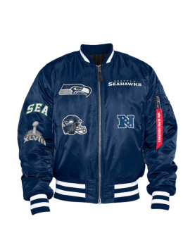 Seattle Seahawks x Alpha Industries Navy Reversible Bomber Jacket