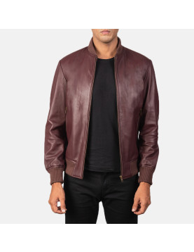 Shane Maroon Leather Bomber Jacket