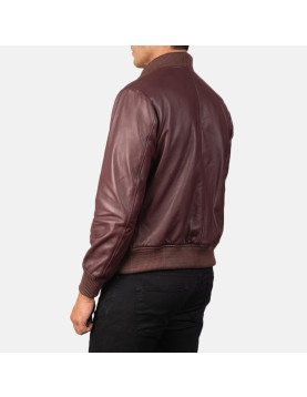 Shane Maroon Leather Bomber Jacket