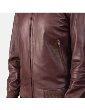 Shane Maroon Leather Bomber Jacket