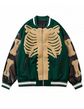 Skeleton Furry Bone Baseball Varsity Jacket