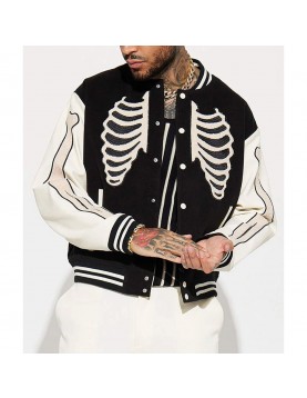 Skeleton Varsity Wool &amp; Leather Jacket