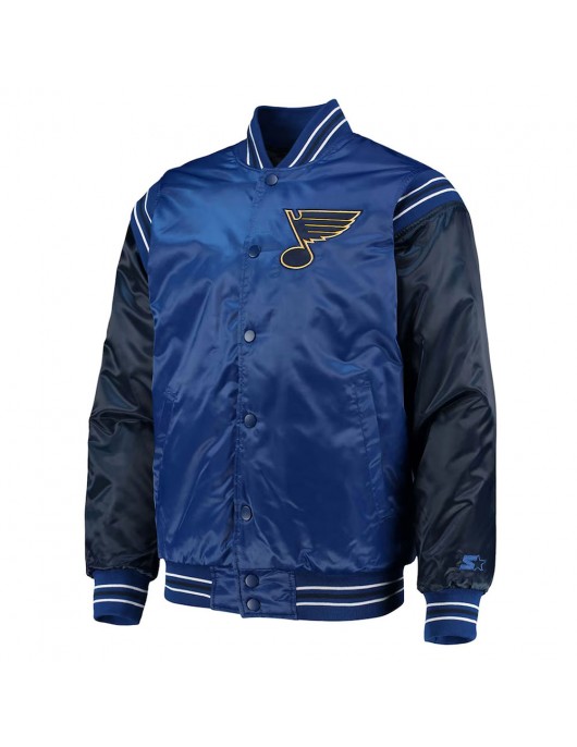 St. Louis Blues Enforcer Blue/Navy Varsity Satin Jacket