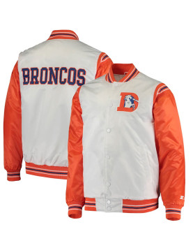 Starter Denver Broncos White and Orange Satin Jacket