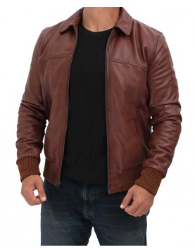 Steven Brown Leather Bomber Jacket Mens