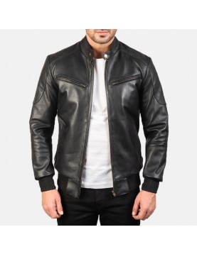 Sven Black Leather Bomber Jacket