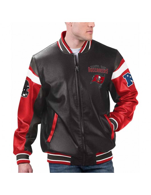 Tampa Bay Buccaneers Black Varsity Full-Zip Leather Jacket