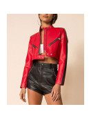 Thandi Cropped Racer Red Leather Jacket