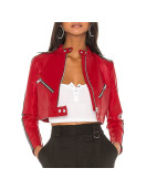 Thandi Cropped Racer Red Leather Jacket