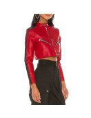 Thandi Cropped Racer Red Leather Jacket