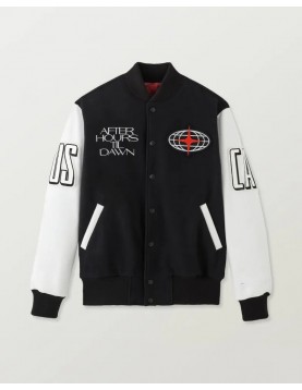 The XO Weeknd Stadium Varsity Jacket Black and White 