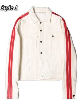 V Sample Striped Genuine Leather Jacket