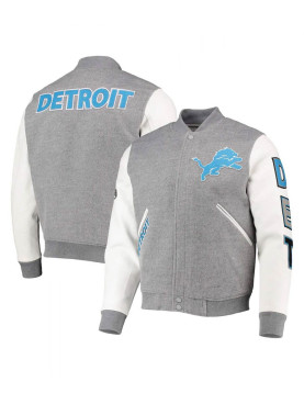 Varsity Detroit Lions Grey and White Jacket