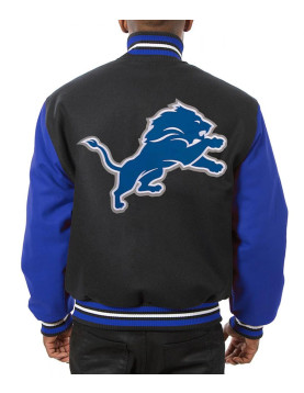 Varsity Detroit Lions Royal Blue and Black Wool Jacket