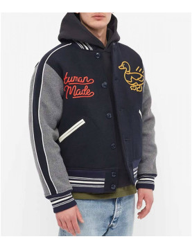 Varsity Human Made Duck Navy Blue and Grey Wool Jacket