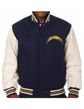 Varsity LA Chargers Navy and White Wool/Leather Jacket