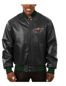 Varsity Minnesota Wild Black Leather Jacket