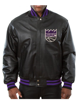 Varsity Sacramento Kings Black Leather Jacket