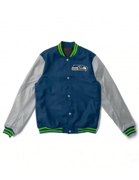 Varsity Seattle Seahawks Gray and Navy Blue Jacket