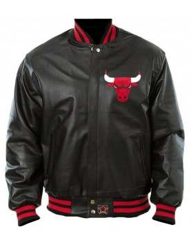 Vintage Chicago Bulls 90's Basketball Letterman Bomber Black Leather Jacket