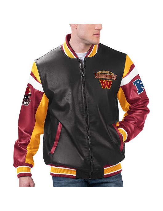 Washington Commanders Black Varsity Full-Zip Leather Jacket