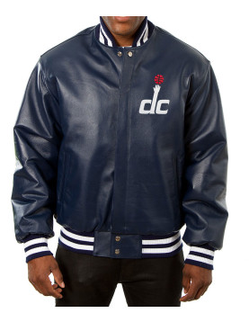 Washington Wizards Letterman Navy Blue Leather Jacket