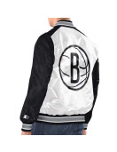 White/Black Brooklyn Nets Renegade Varsity Satin Jacket