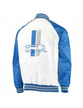 White/Blue Detroit Lions Clean Up Throwback Satin Jacket