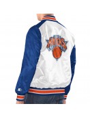 White/Blue New York Knicks Renegade Varsity Satin Jacket