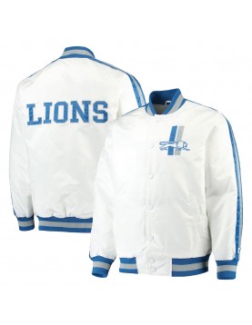 White Detroit Lions Throwback D-Line Satin Jacket