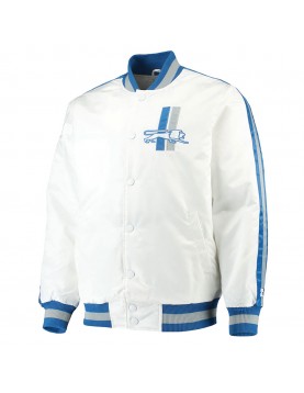 White Detroit Lions Throwback D-Line Satin Jacket