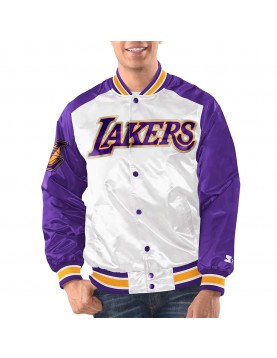 White/Purple LA Lakers Renegade Varsity Satin Jacket