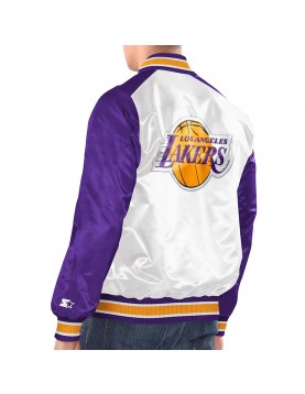 White/Purple LA Lakers Renegade Varsity Satin Jacket