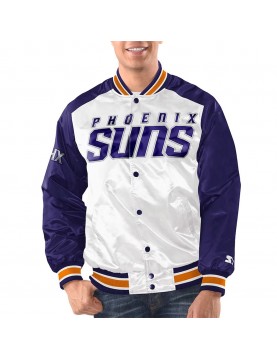 White/Purple Phoenix Suns Renegade Varsity Satin Jacket