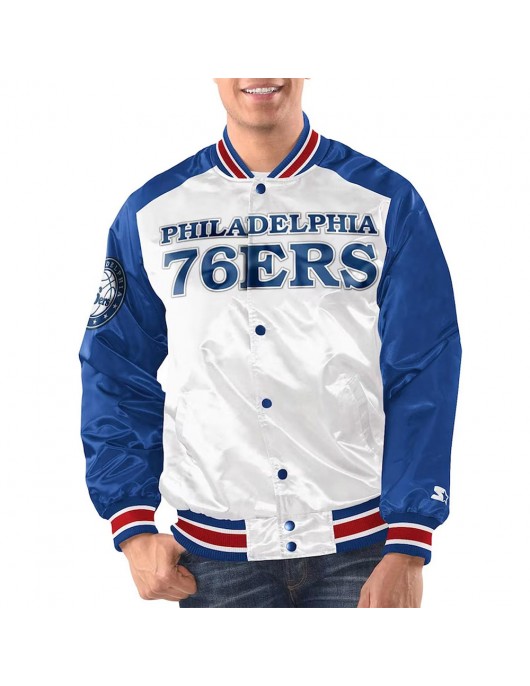 White/Royal Philadelphia 76ers Renegade Varsity Satin Jacket