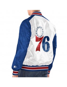 White/Royal Philadelphia 76ers Renegade Varsity Satin Jacket