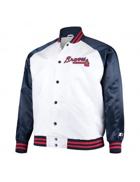 White and Navy Clean-Up Hitter Atlanta Braves Satin Jacket