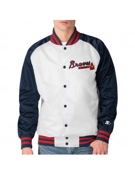 White and Navy Clean-Up Hitter Atlanta Braves Satin Jacket