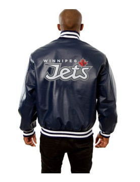 Winnipeg Jets Navy Blue Varsity Leather Jacket