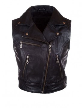 Womens Fashion Designer Leather Motorcycle Vest Black