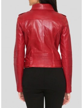 Womens Red Leather Biker Jacket