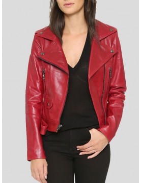 Womens Red Leather Biker Jacket