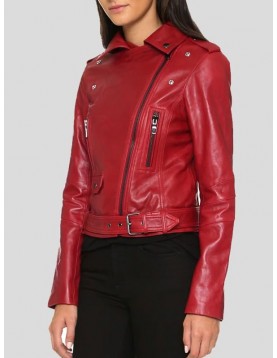 Womens Red Leather Biker Jacket