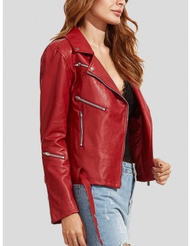 Womens Wear Red Leather Biker Jacket