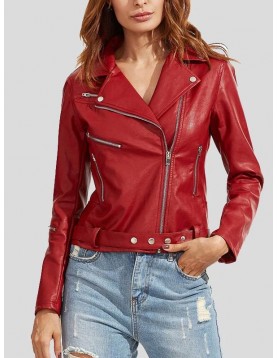 Womens Wear Red Leather Biker Jacket