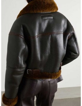 Women’s Brown Textured Leather Shearling Jacket