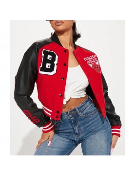 Women’s Chicago Bulls Cropped Red Varsity Jacket